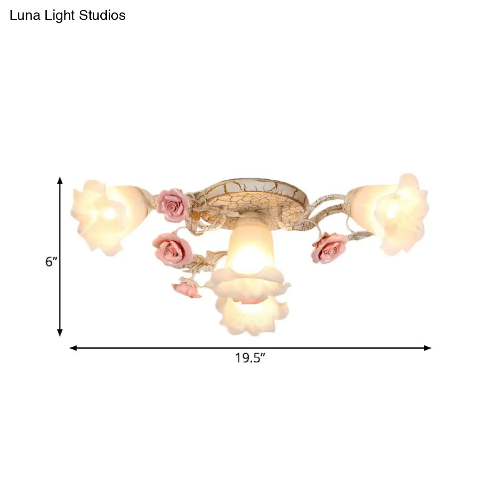 DecorBites™ DecorBites™ American Flower Milk Glass Morning Glory Ceiling Light - Pink Semi Flush Mount with 4/6 Heads