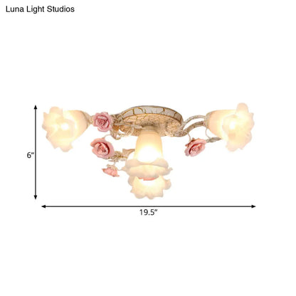 DecorBites™ DecorBites™ American Flower Milk Glass Morning Glory Ceiling Light - Pink Semi Flush Mount with 4/6 Heads