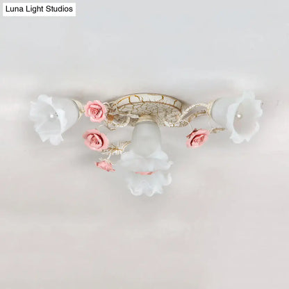 DecorBites™ DecorBites™ American Flower Milk Glass Morning Glory Ceiling Light - Pink Semi Flush Mount with 4/6 Heads