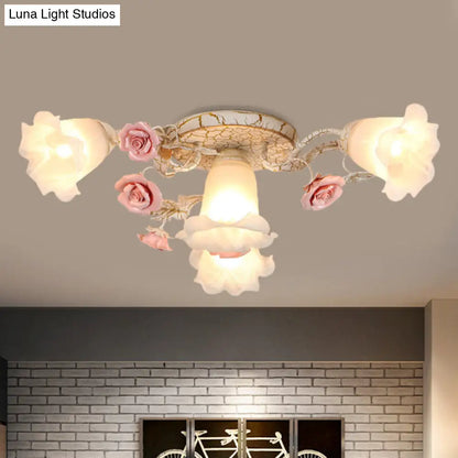 DecorBites™ DecorBites™ American Flower Milk Glass Morning Glory Ceiling Light - Pink Semi Flush Mount with 4/6 Heads