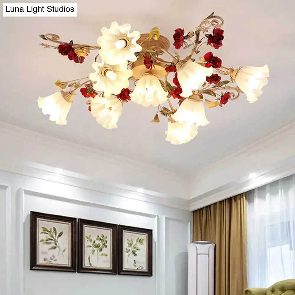 DecorBites™ DecorBites™ American Garden 4/7/9-Bulb Flower Semi Flush Light with Frosted Glass