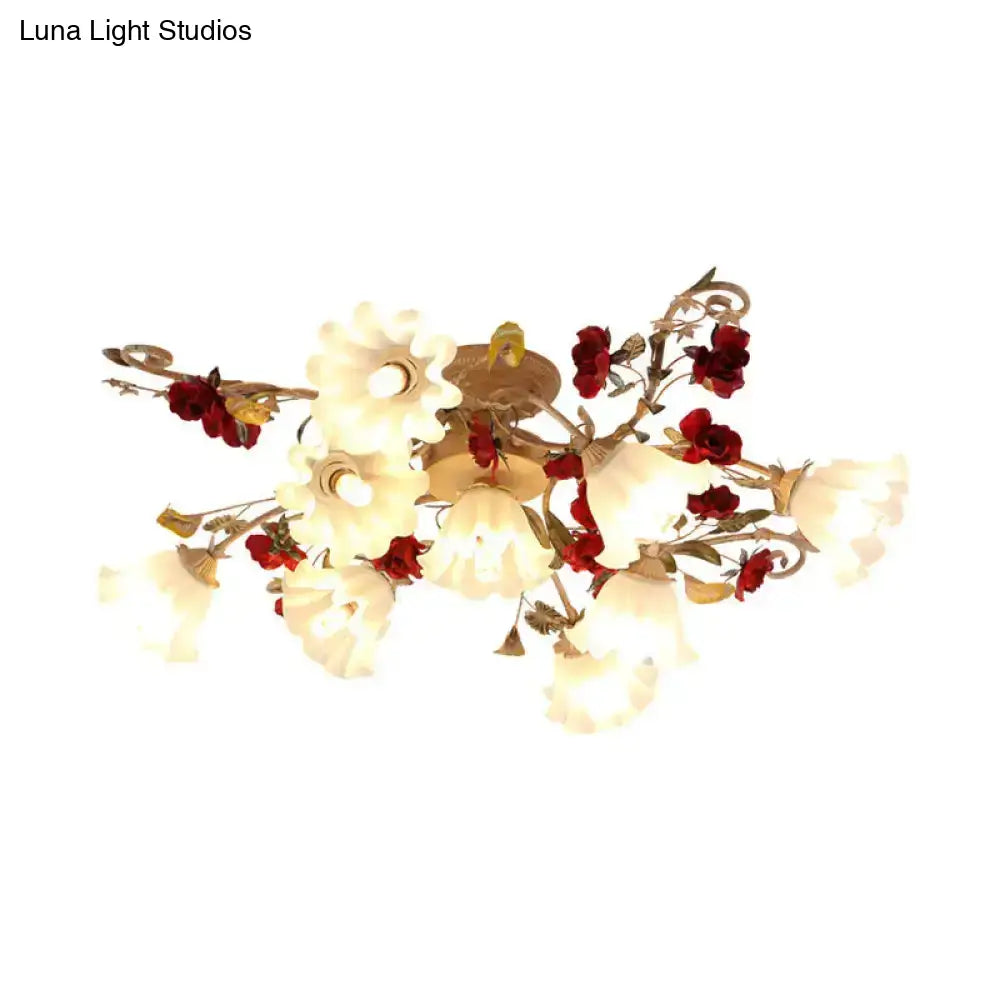 DecorBites™ DecorBites™ American Garden 4/7/9-Bulb Flower Semi Flush Light with Frosted Glass