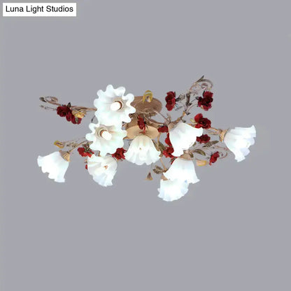 DecorBites™ DecorBites™ American Garden 4/7/9-Bulb Flower Semi Flush Light with Frosted Glass