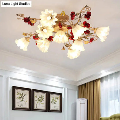 DecorBites™ DecorBites™ American Garden 4/7/9-Bulb Flower Semi Flush Light with Frosted Glass