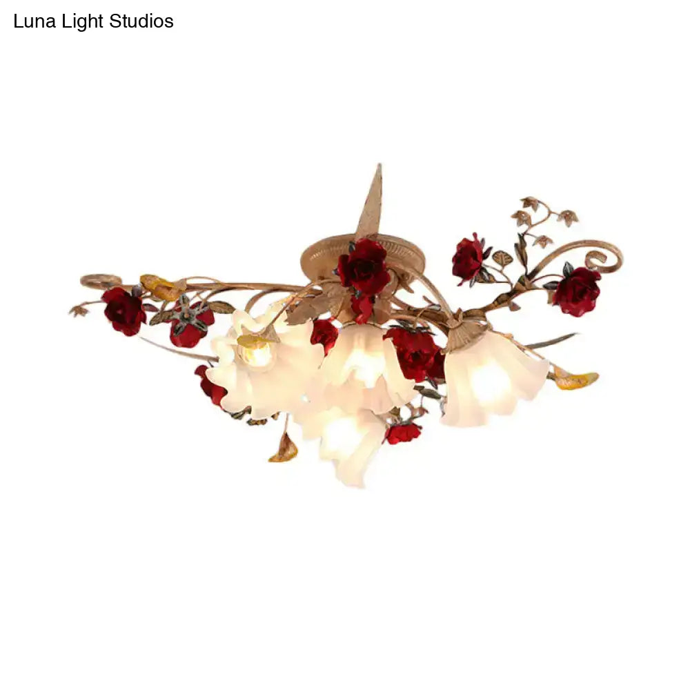 DecorBites™ DecorBites™ American Garden 4/7/9-Bulb Flower Semi Flush Light with Frosted Glass