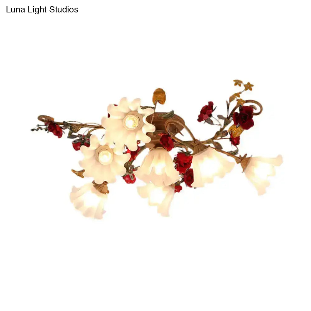 DecorBites™ DecorBites™ American Garden 4/7/9-Bulb Flower Semi Flush Light with Frosted Glass