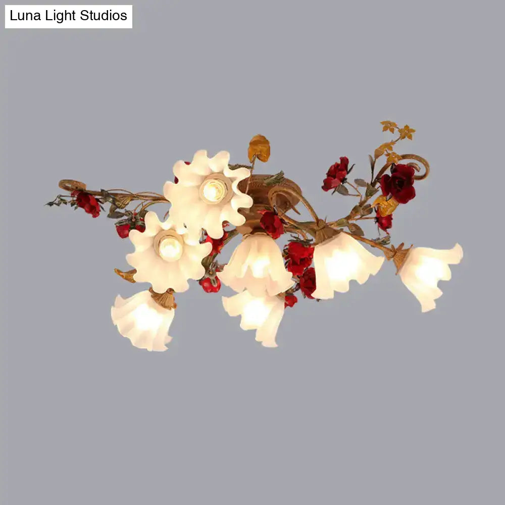 DecorBites™ DecorBites™ American Garden 4/7/9-Bulb Flower Semi Flush Light with Frosted Glass