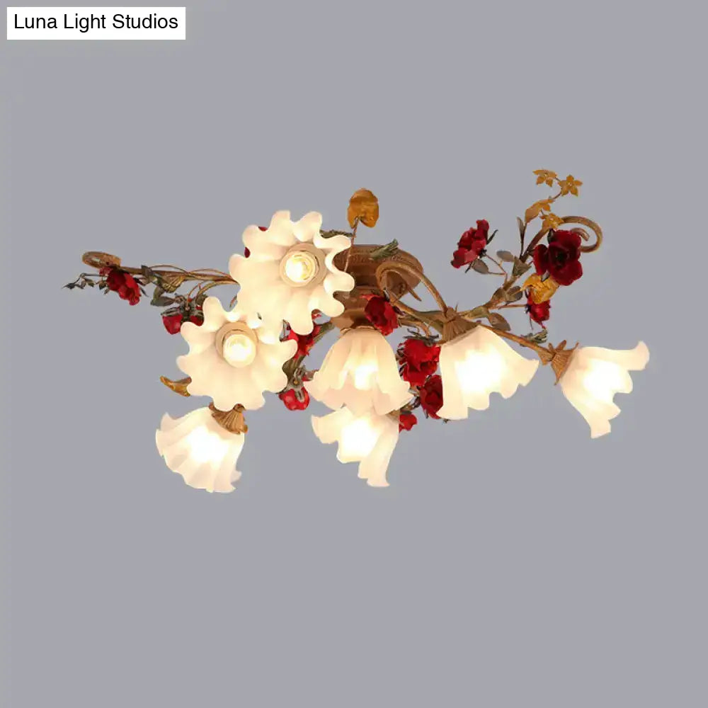 DecorBites™ DecorBites™ American Garden 4/7/9-Bulb Flower Semi Flush Light with Frosted Glass