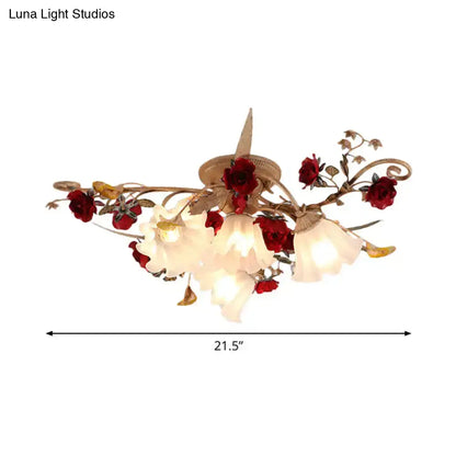 DecorBites™ DecorBites™ American Garden 4/7/9-Bulb Flower Semi Flush Light with Frosted Glass