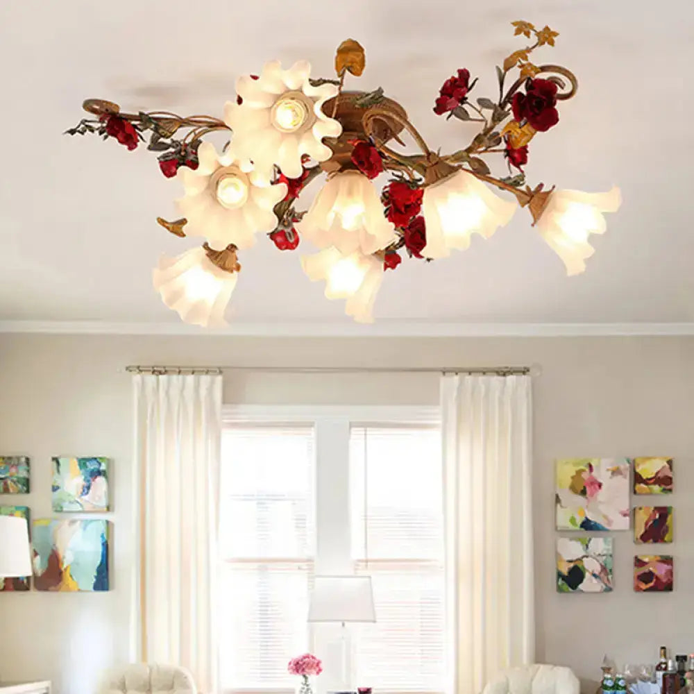 DecorBites™ DecorBites™ American Garden 4/7/9-Bulb Flower Semi Flush Light with Frosted Glass