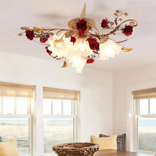 DecorBites™ DecorBites™ American Garden 4/7/9-Bulb Flower Semi Flush Light with Frosted Glass