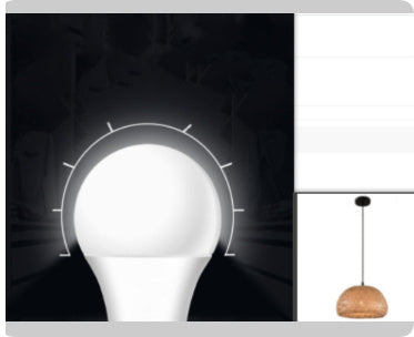 White led light bulb with wooden base and black cord.