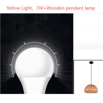 American garden bamboo woven chandelier pendant lamp 7w yellow wooden dome light for southeast asia restaurant