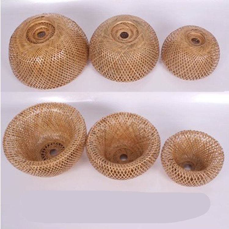 American garden bamboo woven chandelier pendant lamp with rattan bowl set in natural tan for rustic lighting