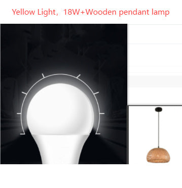 18w yellow led pendant lamp with wooden dome shade.