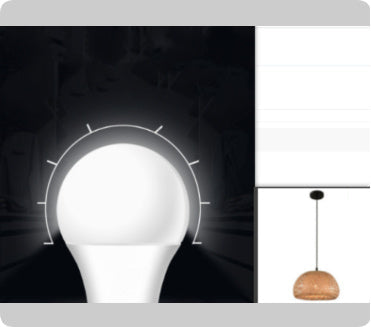 White led light bulb with wooden base and curved design.