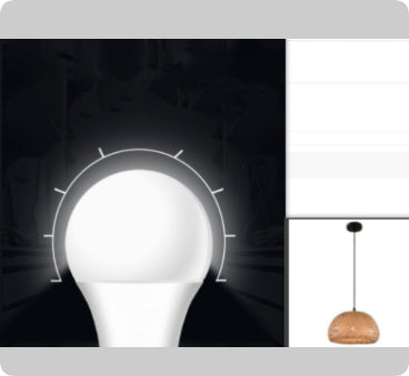White led light bulb with wooden base and black cord.