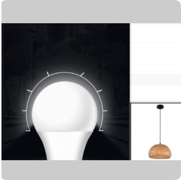 White led light bulb with wooden base and black cord.