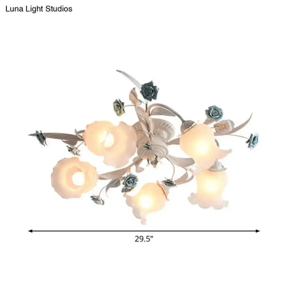 DecorBites™ DecorBites™ American Garden Flower Semi-Flush Mount Light - 5 Bulbs, Frosted White Glass - Ideal for Living Room