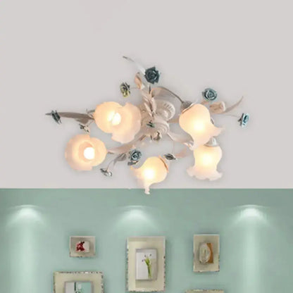 DecorBites™ DecorBites™ American Garden Flower Semi-Flush Mount Light - 5 Bulbs, Frosted White Glass - Ideal for Living Room