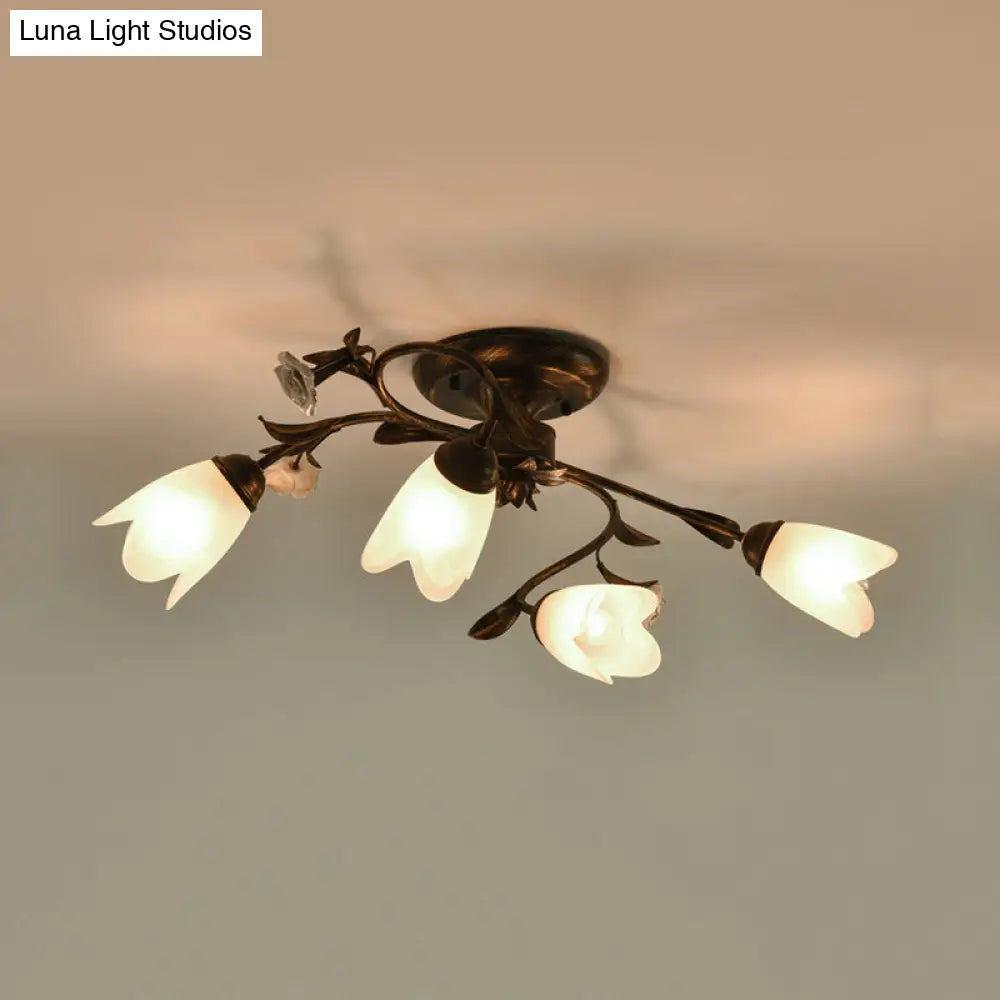 DecorBites™ DecorBites™ American Garden Flowers Ceilng Light - Cream Glass Semi Flush Mount Lighting in Bronze - 4/6/8 Heads