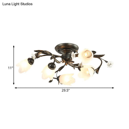 DecorBites™ DecorBites™ American Garden Flowers Ceilng Light - Cream Glass Semi Flush Mount Lighting in Bronze - 4/6/8 Heads