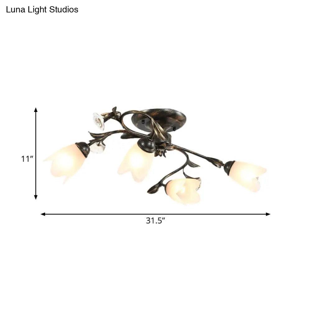 DecorBites™ DecorBites™ American Garden Flowers Ceilng Light - Cream Glass Semi Flush Mount Lighting in Bronze - 4/6/8 Heads