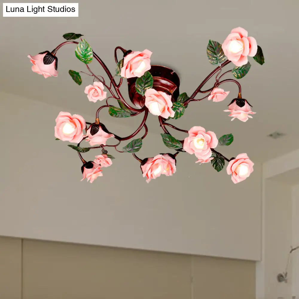 DecorBites™ DecorBites™ American Garden Metal Semi Flush Mount with 12 LED Lights in Dark Brown for Rose Bedroom Ceiling