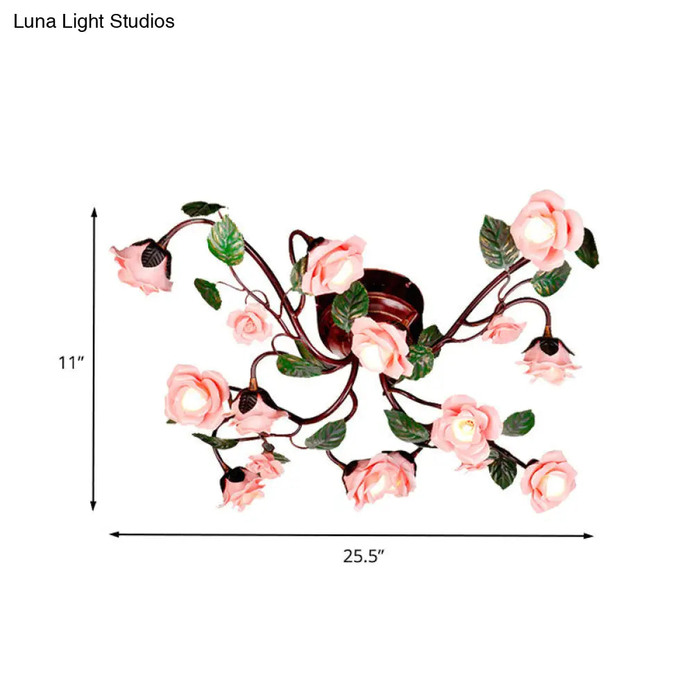 DecorBites™ DecorBites™ American Garden Metal Semi Flush Mount with 12 LED Lights in Dark Brown for Rose Bedroom Ceiling