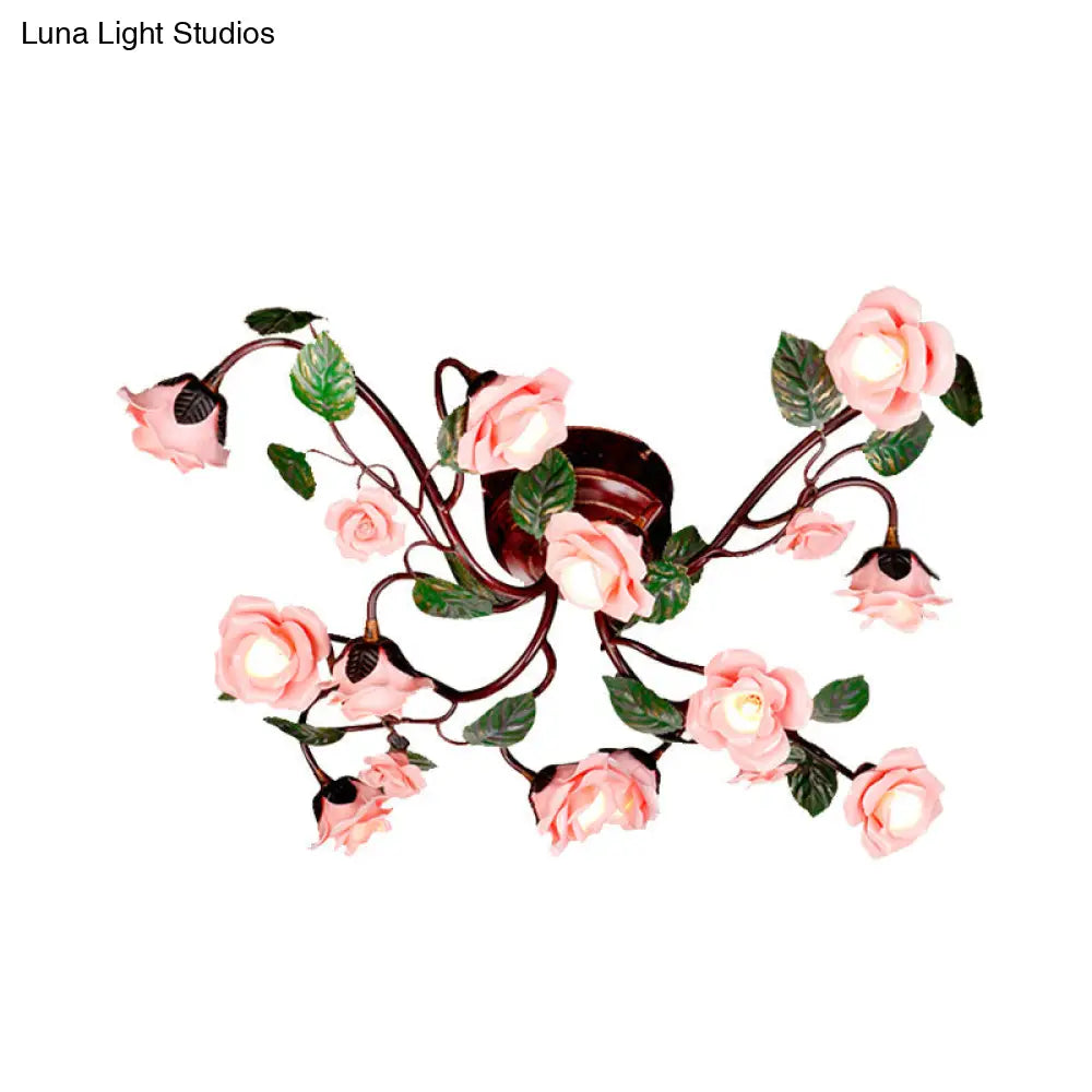 DecorBites™ DecorBites™ American Garden Metal Semi Flush Mount with 12 LED Lights in Dark Brown for Rose Bedroom Ceiling