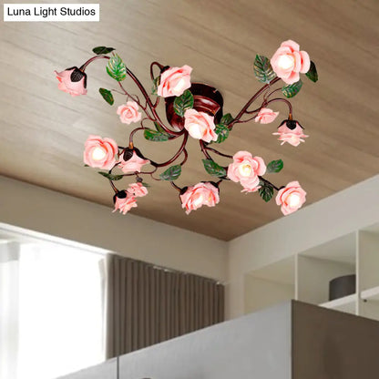 DecorBites™ DecorBites™ American Garden Metal Semi Flush Mount with 12 LED Lights in Dark Brown for Rose Bedroom Ceiling