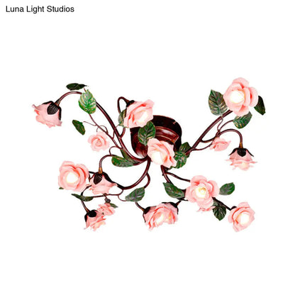 DecorBites™ DecorBites™ American Garden Metal Semi Flush Mount with 12 LED Lights in Dark Brown for Rose Bedroom Ceiling