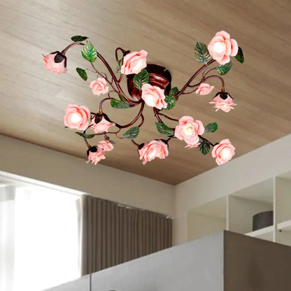 DecorBites™ DecorBites™ American Garden Metal Semi Flush Mount with 12 LED Lights in Dark Brown for Rose Bedroom Ceiling