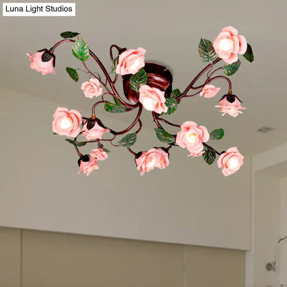 DecorBites™ DecorBites™ American Garden Metal Semi Flush Mount with 12 LED Lights in Dark Brown for Rose Bedroom Ceiling