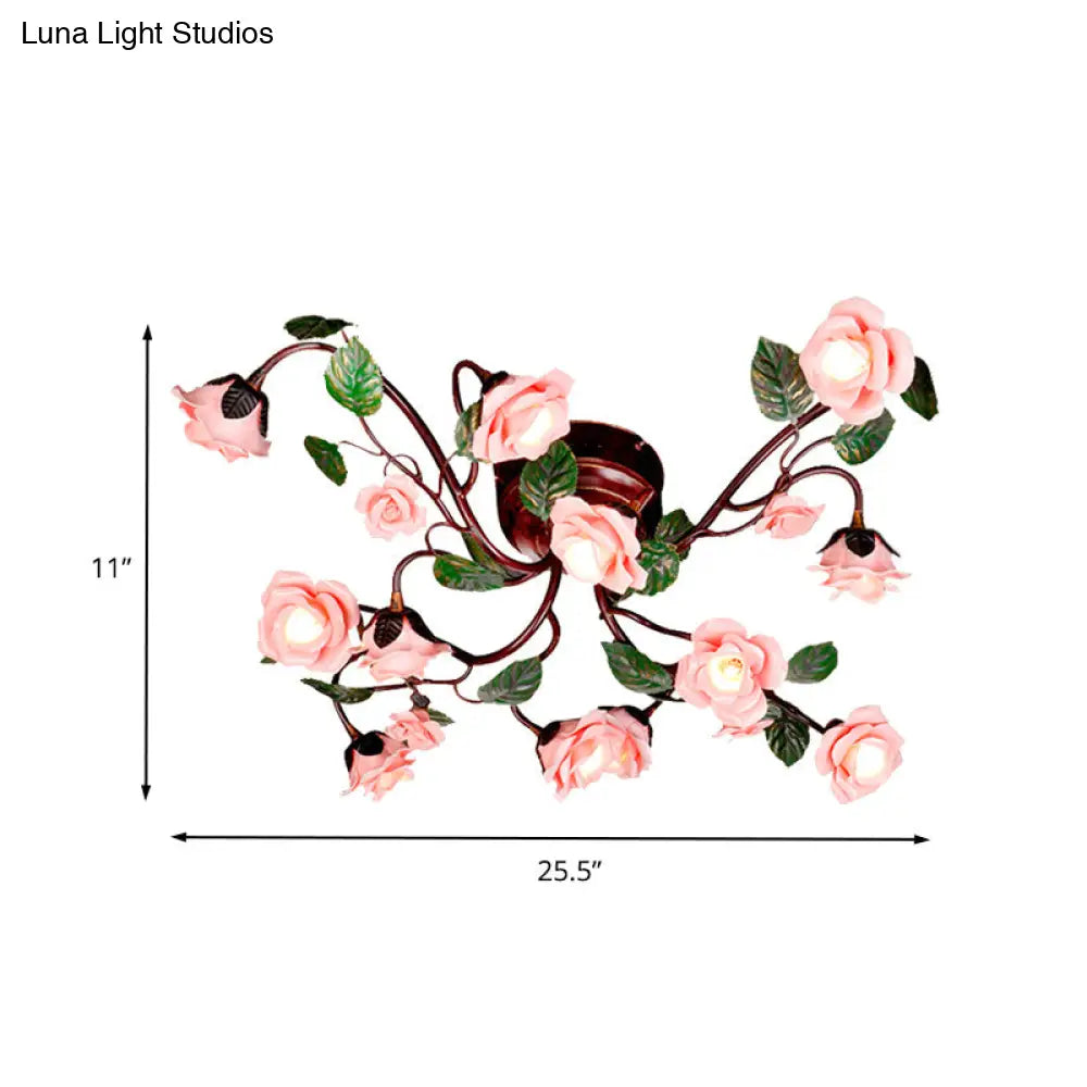 DecorBites™ DecorBites™ American Garden Metal Semi Flush Mount with 12 LED Lights in Dark Brown for Rose Bedroom Ceiling