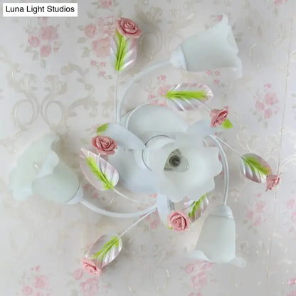 DecorBites™ DecorBites™ American Garden Swirl Living Room Semi Flush Light - Metal 4/7-Head White Lamp with Frosted Glass Shade