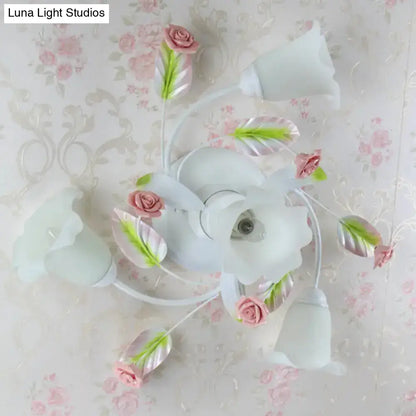 DecorBites™ DecorBites™ American Garden Swirl Living Room Semi Flush Light - Metal 4/7-Head White Lamp with Frosted Glass Shade