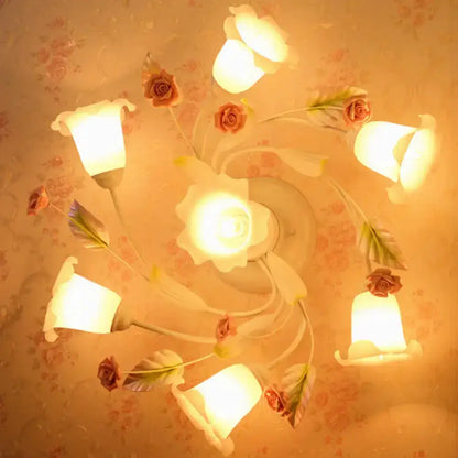 DecorBites™ DecorBites™ American Garden Swirl Living Room Semi Flush Light - Metal 4/7-Head White Lamp with Frosted Glass Shade