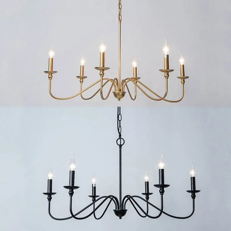 Gold and black american iron chandelier light with candle style bulbs for living room decorbites american iron