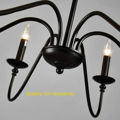 Black decorbites American iron chandelier with curved arms and candle style bulbs for living room decor
