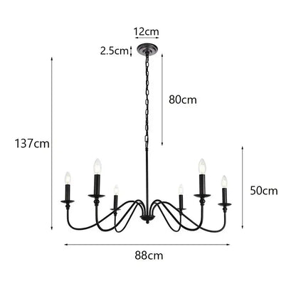 Black decorbites american iron chandelier light with six candle style arms for living room decor