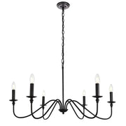 Black wrought iron chandelier light with six candle-style bulbs for living room decorbites american iron chandelier