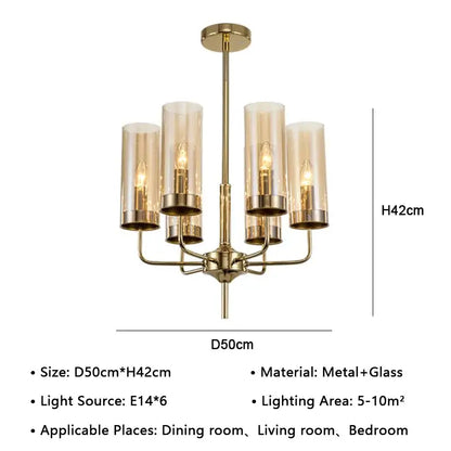 A modern brass-finished decorbites american lustre glass chandelier with five smoked glass shades for dining rooms