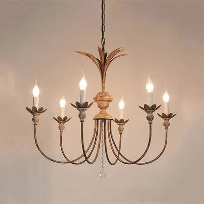 Antique bronze pineapple american retro chandelier with six candle-style lights and crystal pendant for dining room decorbites american retro