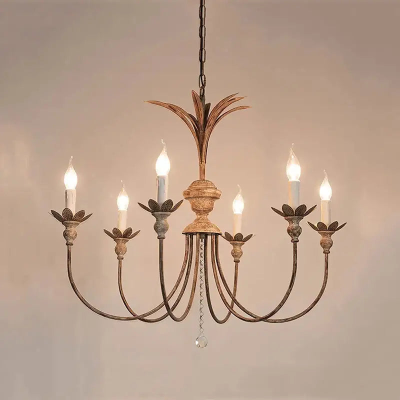 Antique bronze pineapple american retro chandelier with six candle-style lights and crystal pendant for dining room decorbites american retro