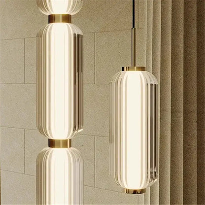 Modern cylindrical pendant light with frosted glass and gold accents for american retro glass staircase pendant light