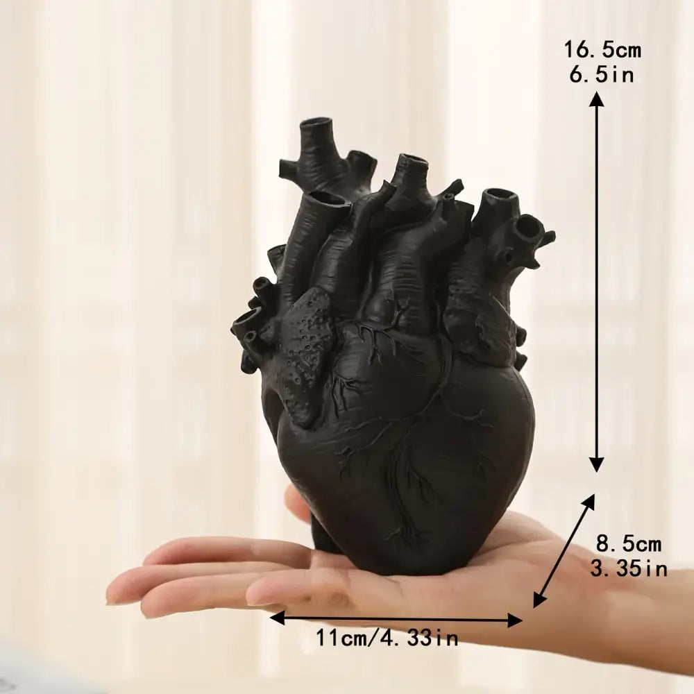 DecorBites™ anatomical heart resin vase in black with realistic vein and artery textures for glam decor