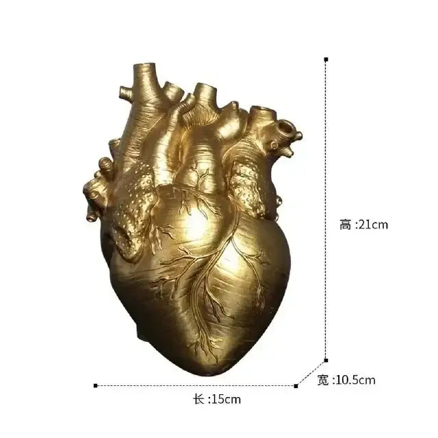 Golden anatomically detailed DecorBites™ anatomy heart vase ideal as a unique Valentine’s Day dry pot gift