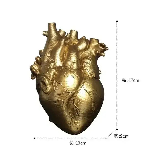 Golden anatomy heart vase with detailed vein texture designed as a dry pot for unique valentine’s day gift decor