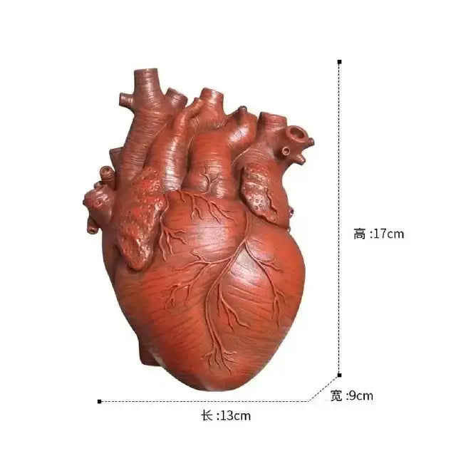 Red ceramic anatomy heart vase with detailed features designed as a dry pot unique valentine’s day heart vase gift